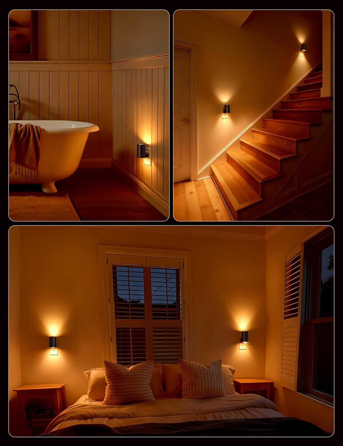 Brightown 2 Pack Night Lights Plug Into Wall, Modern Night Light with Rotating Plug, Dusk to Dawn Sensor, 0-100LM Stepless Dimming Nightlights, Home Decor for Hallway Bedroom Bathroom, Soft White