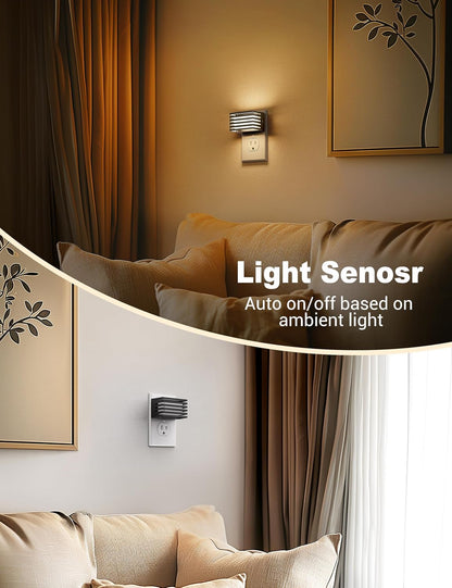 JandCase Motion Sensor Night Light, [2 Pack] Night Lights Plug into Wall, Dusk to Dawn & Motion Sensor, 3 Level Brightness Dimmable Plug in Night Light, 3000K Nightlight for Bedroom Bathroom Hallway