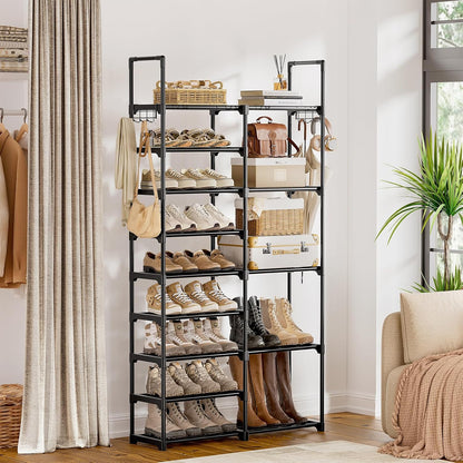 WOWLIVE 9 Tiers Large Shoe Rack Storage Organizer for Closet 50-55 Pairs Shoe Tower Unit Shelf Stackable Shoe Rack with Metal Pipes Plastic Connectors Black(SSS3B9)