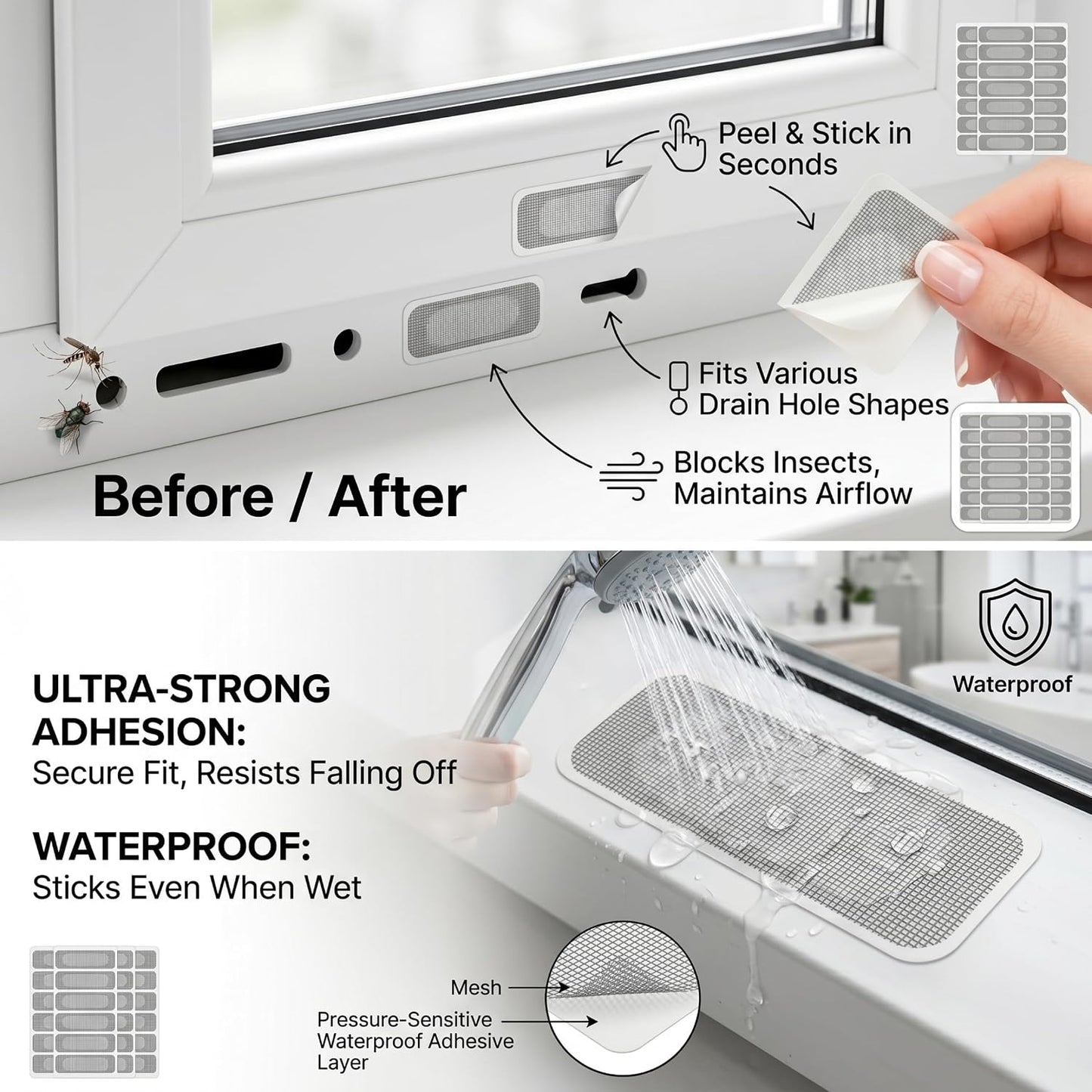 Screen Patch Repair Kit 100PCS Self-Adhesive Window Screen Repair Tape Gray Breathable Mesh for Door Drain Holes Window Tape Patch Mesh Repa