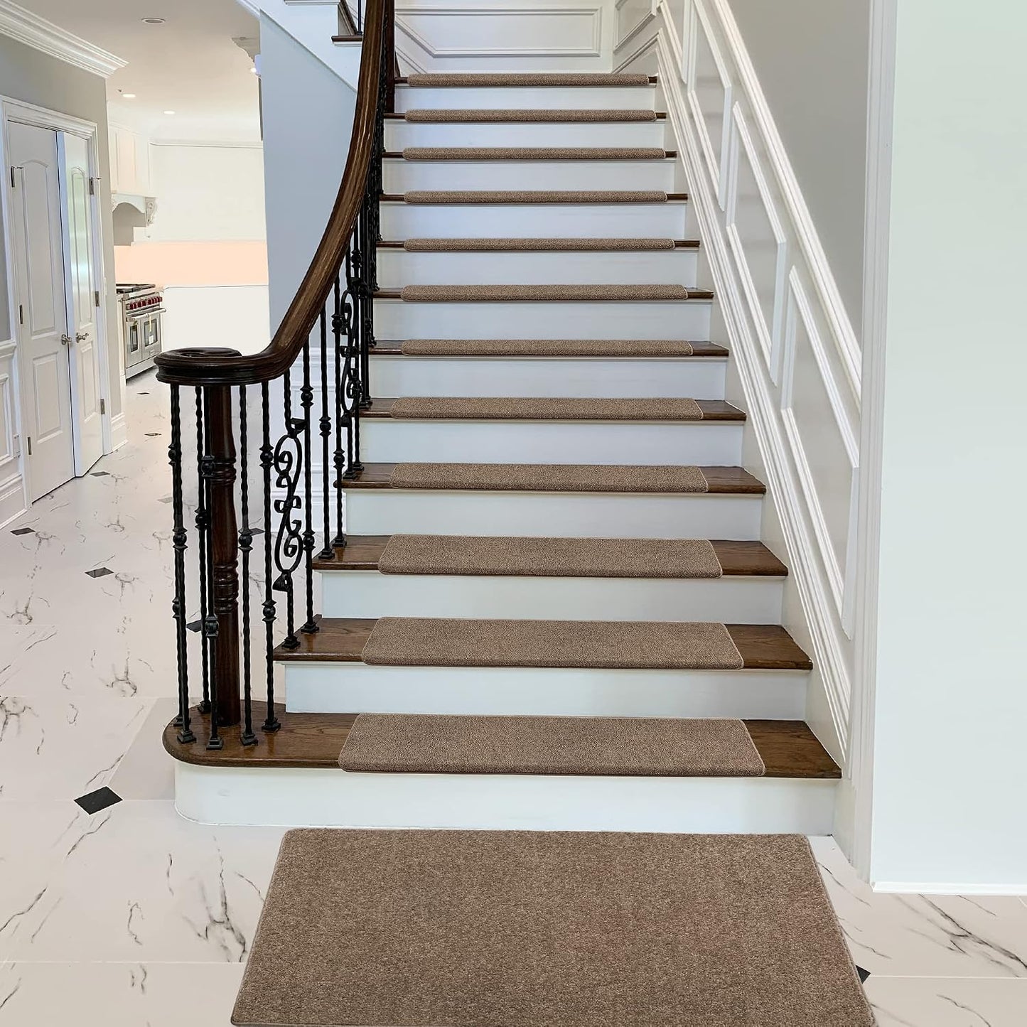 PURE ERA Carpet Stair Treads Tape Free Non Slip Indoor Stair Carpet Stair Protectors Pet-Friendly Non-Slip Skid Resistant Washable Reusable 8" x 30"(2 Pieces,Black)