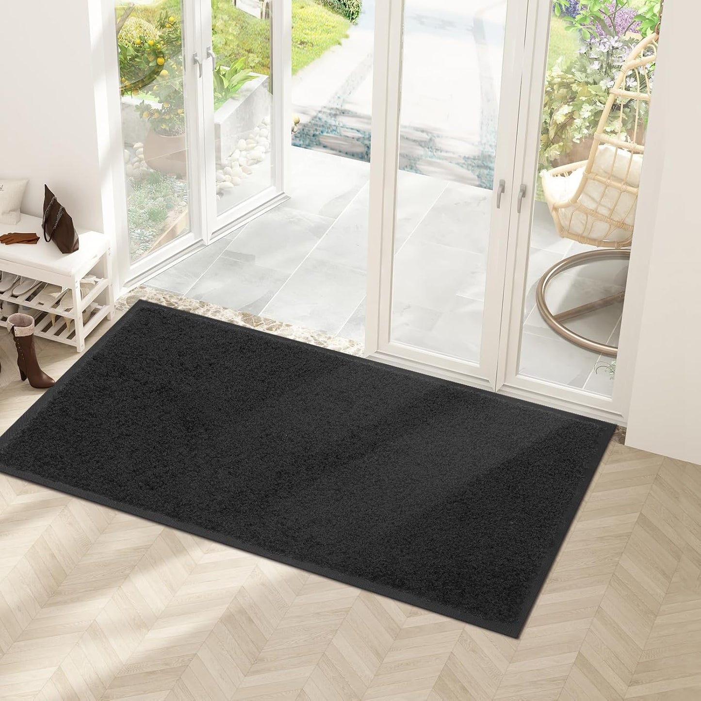 Mibao Front Door Mat, Dirt Trapper Welcome Mat for Outdoor Indoor, Non-Slip Waterproof Doormat, Durable Machine Washable Low Profile Entry Rug for Back Door Outside Patio Porch, 29.5" x 17", Grey