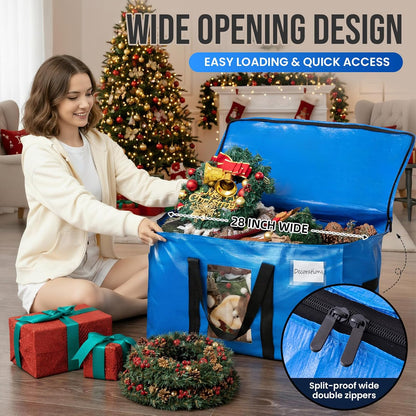TAILI Extra Large Moving Bags, 4 Pack Blue Heavy Duty Totes For Storage with Visible Window, Wrap Around Handles, Storage Bags for Space Saving, Alternative to Moving Boxes