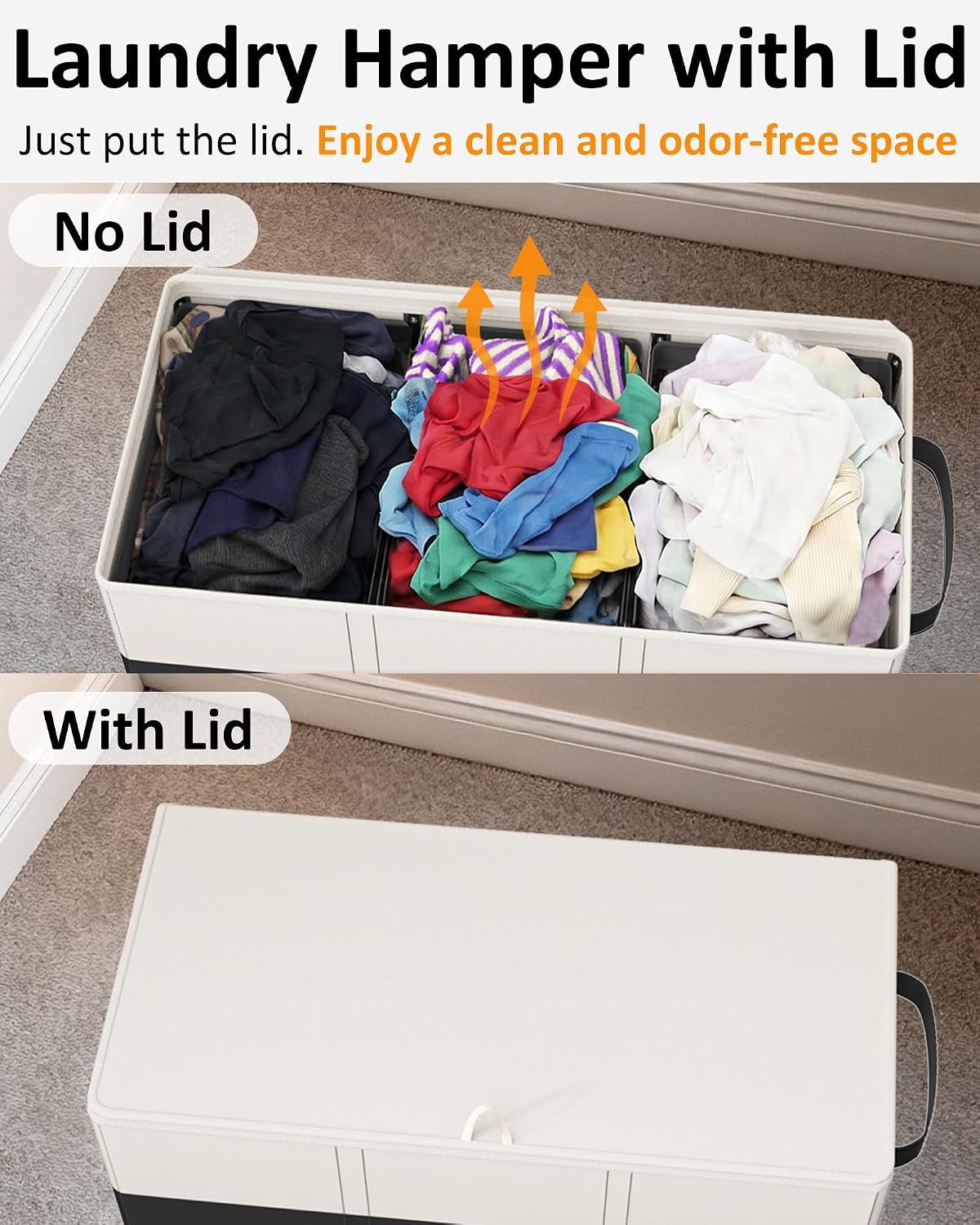Optish 180L Laundry Hamper 3 Section, Large Laundry Hamper with Lid, Dirty Clothes Hampers with 3 Inner Bags, Laundry Basket Organizer for Laundry, Bedroom, Bathroom, Hamper 3 Compartment, Black
