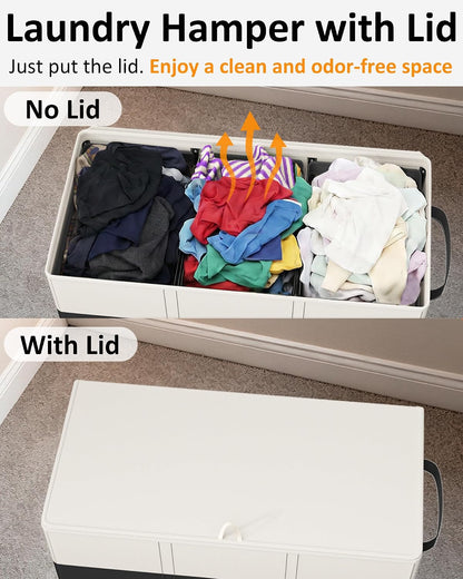 Optish 180L Laundry Hamper 3 Section, Large Laundry Hamper with Lid, Dirty Clothes Hampers with 3 Inner Bags, Laundry Basket Organizer for Laundry, Bedroom, Bathroom, Hamper 3 Compartment, Black