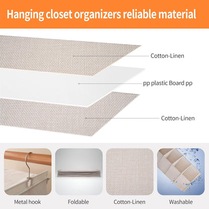 Large Hanging Sweater Organizer for Closet,Collapsible 6-Shelf Hanging Closet Shelves with Drawers, Washable (Grey-6 Shelf)