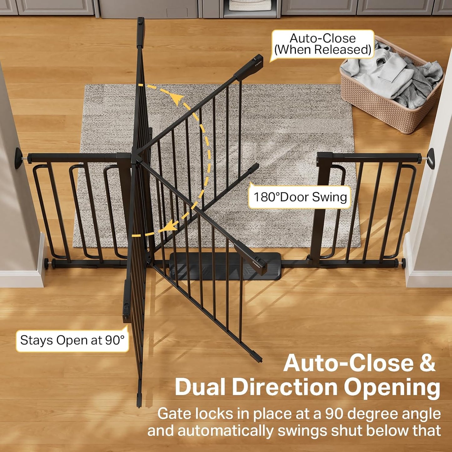 Cumbor 29.7-48" Baby Gate for Stairs, Mom's Choice Awards Winner-Dog Gate for Doorways, Auto Close Safety Pet Gate for Dogs Indoor, Easy Install Pressure Mounted Child Gate with Walk Thru Door, Brown