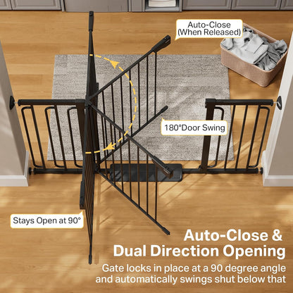 Cumbor 29.7-48" Baby Gate for Stairs, Mom's Choice Awards Winner-Dog Gate for Doorways, Auto Close Safety Pet Gate for Dogs Indoor, Easy Install Pressure Mounted Child Gate with Walk Thru Door, Brown