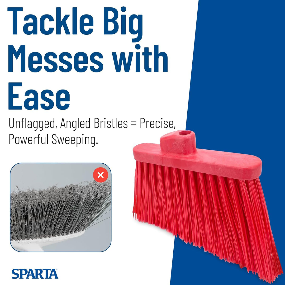 SPARTA Plastic Broom Head, Angled, Un-Flagged for Large Debris Indoor, Outdoor, Home, Restaurant, Lobby, Office, 12 Inches, Green