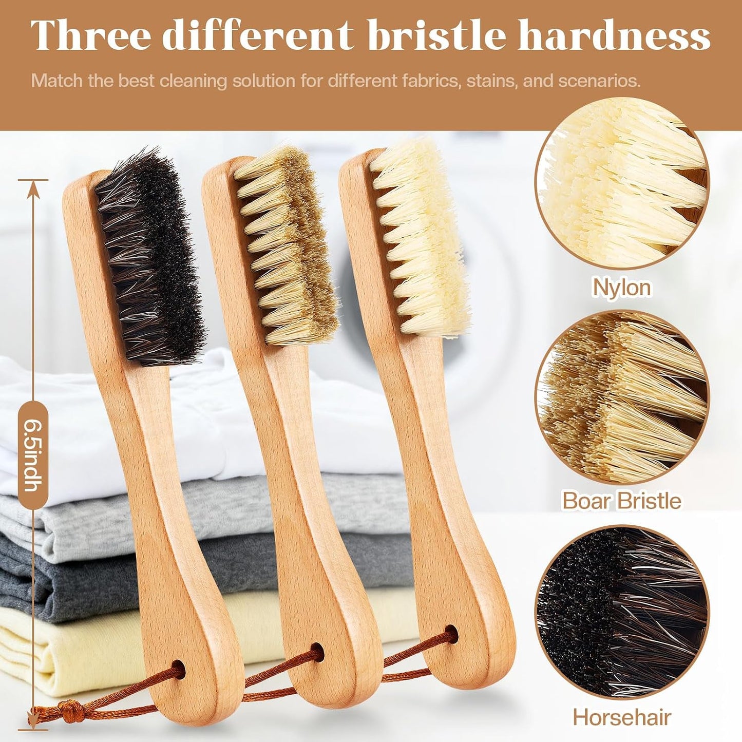 3 Pcs Wood Laundry Stain Brush Stain Remover Brushes with Boar Bristle Small Stain Brush for Clothes for Scrubbing Stains from Furniture Fabric Leather(3 Pcs C)