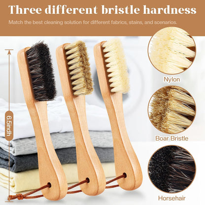 3 Pcs Wood Laundry Stain Brush Stain Remover Brushes with Boar Bristle Small Stain Brush for Clothes for Scrubbing Stains from Furniture Fabric Leather(3 Pcs C)