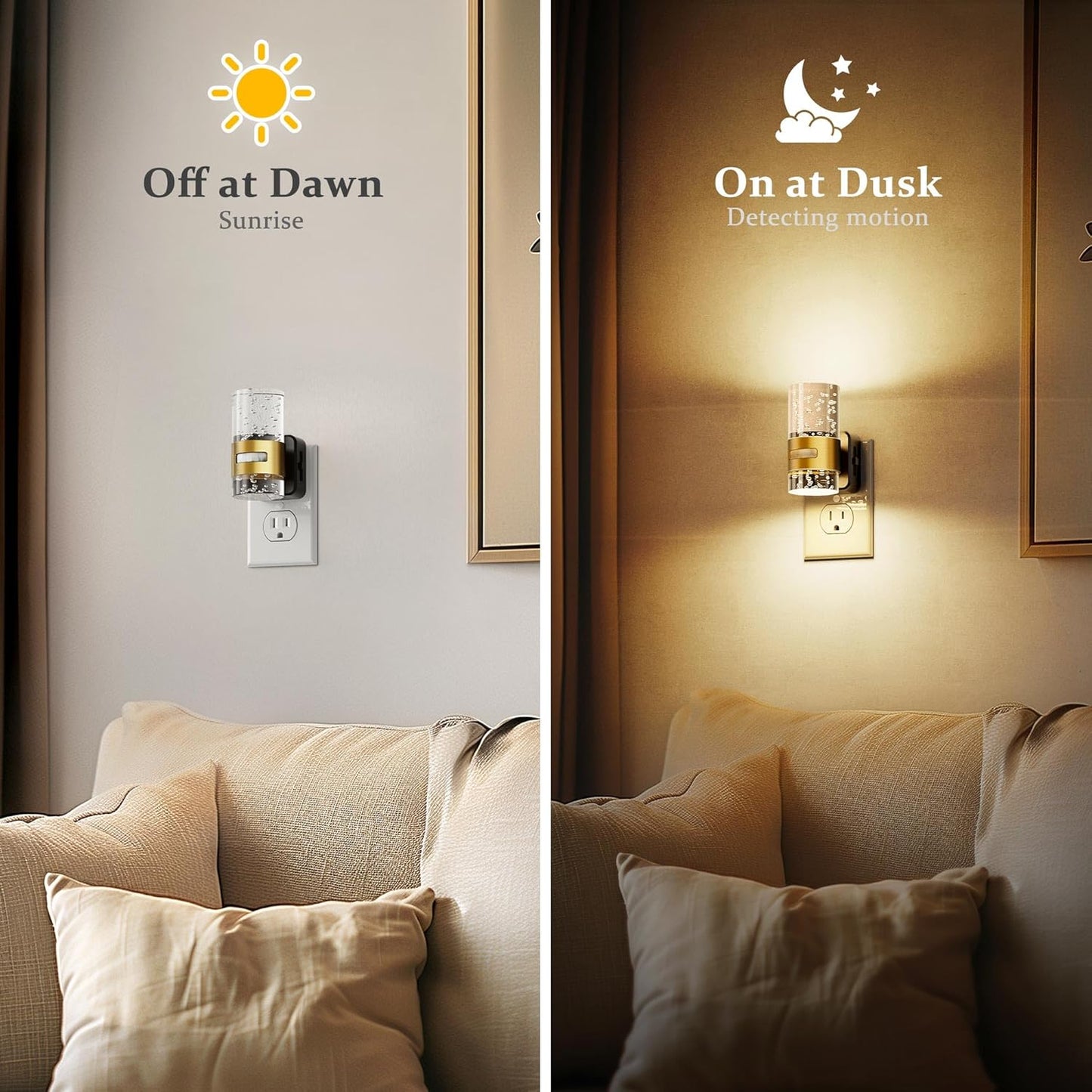 JandCase Motion Sensor Night Light, Night Lights Plug into Wall,3000K Soft White 0-100 LM Dimmable LED Night Light, Motion Activated Nightlight for Bathroom Hallway Decor