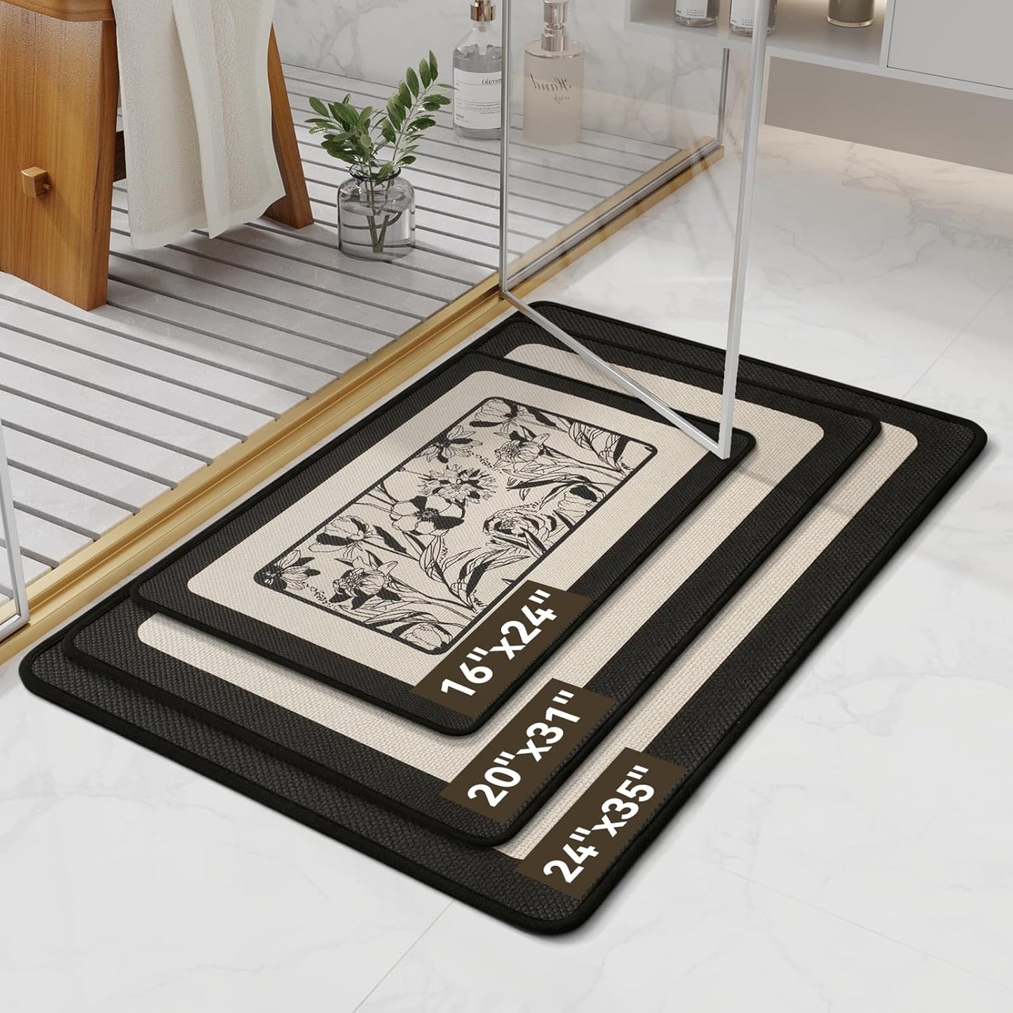 YDKGL Ultra Thin Bathroom Rugs Mat Quick Dry Absorbent Non Slip Bath Mat Bath Mats for Bathtub Mat Bathroom Carpet Fit Under Door Washable Floor Rubber Half Round Bath Rugs Grey 16x24