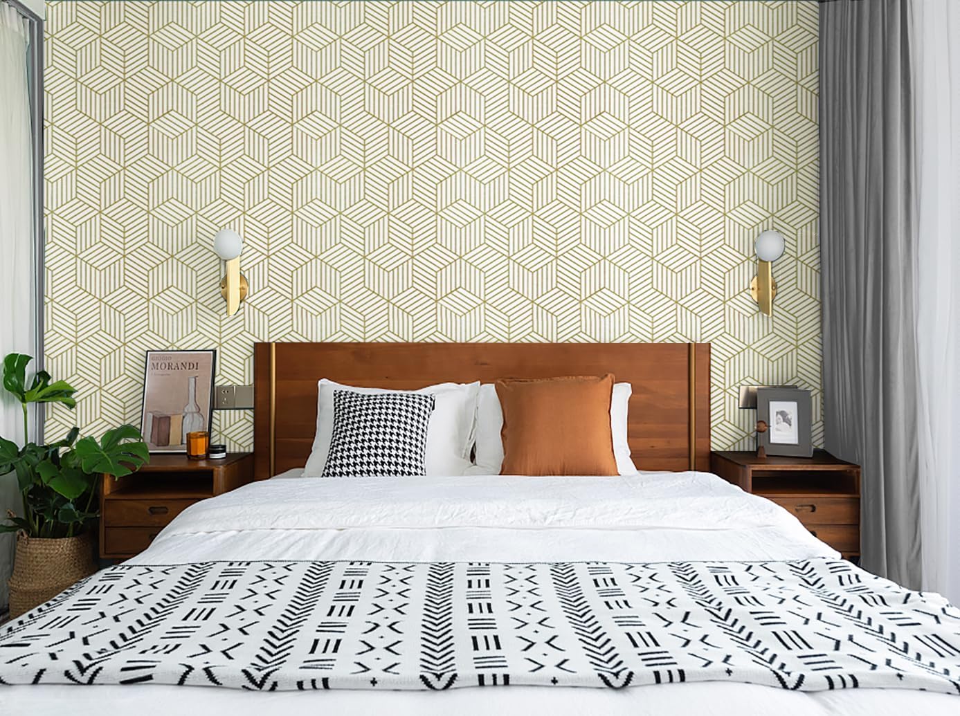 CiCiwind Wallpaper Peel and Stick Modern White and Gold Contact Paper Peel and Stick Geometric Removable Self Adhesive Wall Paper for Bedroom Renter Friendly Papel Tapiz para Pared 15.7"x118"