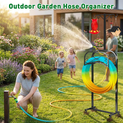 Gtongoko Garden Hose Holder for Outside 43" Heavy Duty Freestanding Water Hose Holder with 4 Stable Spikes Metal Hose Stand Holds Up to 150FT Hose & 44LB Detachable Hose Storage for Yard Lawn Patio