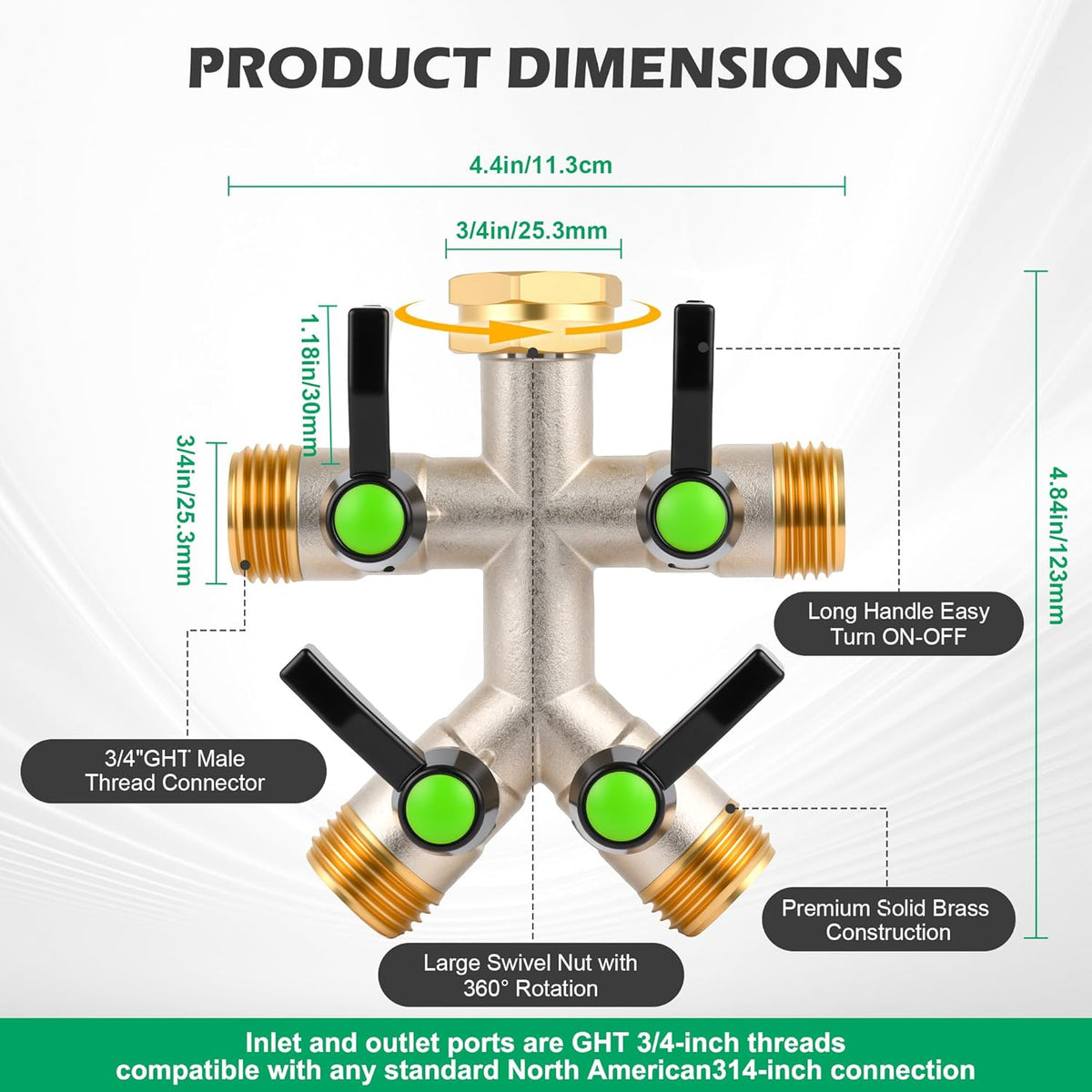 Love Is War 2 Way Garden Hose Splitter, 3/4" GHT Thread Brass Faucet Splitter with Long Easy-Turn Handles, Outdoor Water Connector for Lawn Irrigation