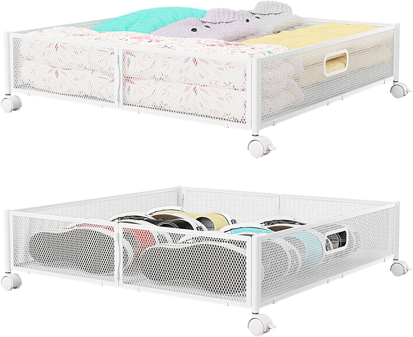 Under Bed Storage, Under the Bed Storage Containers with Wheels, Under Bed Shoe Storage Organizer Drawer for Bedroom Clothes Shoes Blankets -2Pack