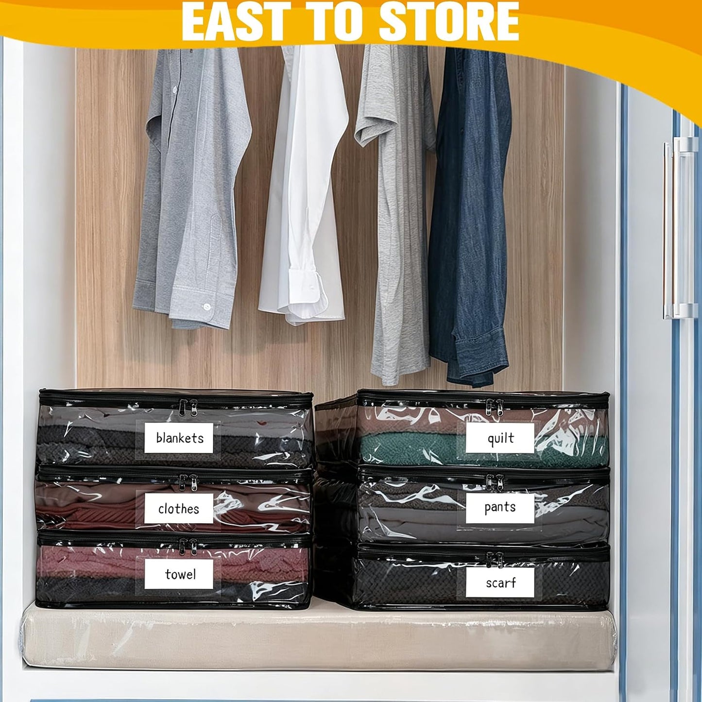 Plastic Storage Bags with Easy-Glide Zipper, Pack of 8, Durable Clear Vinyl Zippered Storage Bags for Clothes Sweaters Comforters Blankets Sheets Bedding (15.7 x 13.8 x 3.9 Inch, White)