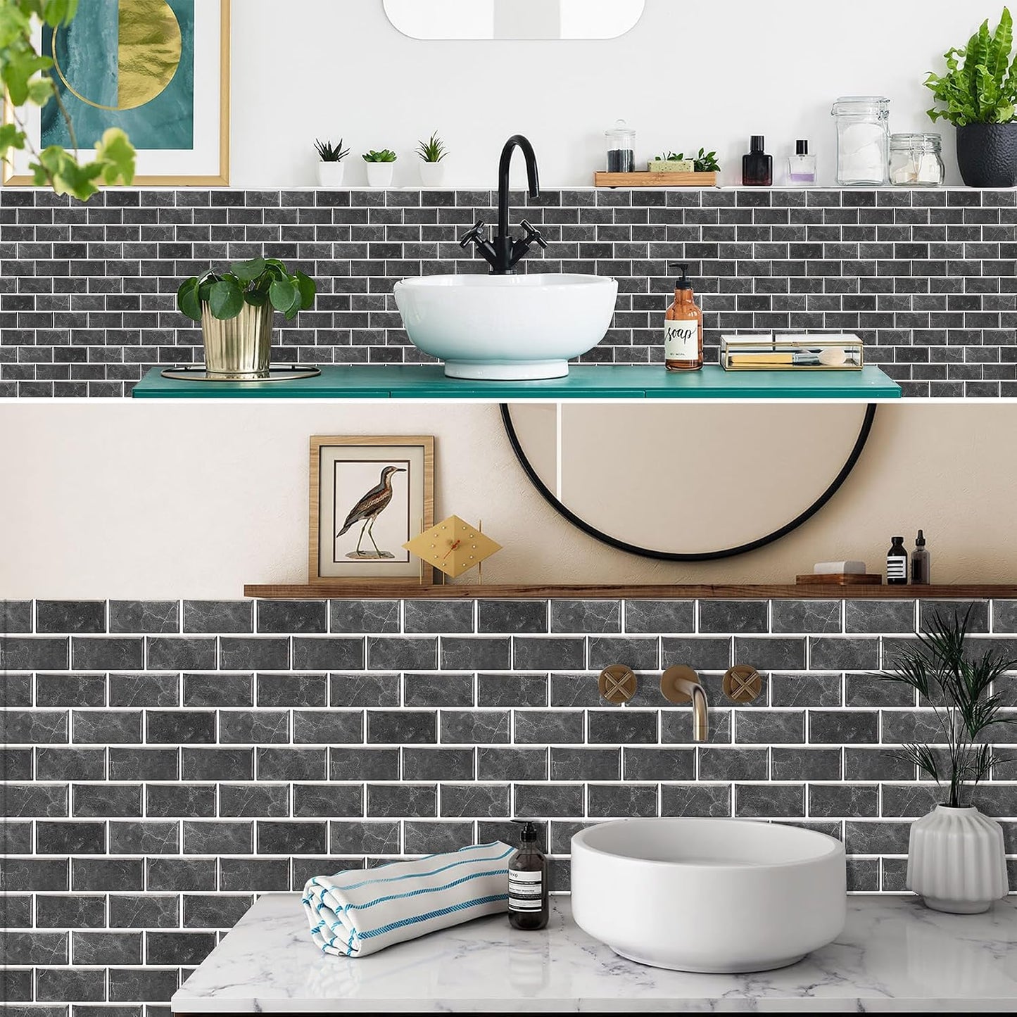 12-Sheet White Peel and Stick Wallpaper, Subway Tile 6''x12'' Self Adhesive Wall Tiles Waterproof PVC Stick on Backsplash Vinyl Decorative Tiles Stickers for Kitchen Bathroom