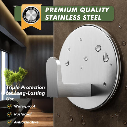 Auxmir Adhesive Towel Hooks, 5 Pack Heavy Duty Wall Hooks 15lb Max, No Drilling Sticky Hooks for Bathroom Shower Kitchen, Waterproof Rustproof Stainless Steel Hooks for Towels, Robes, Coats, Silver