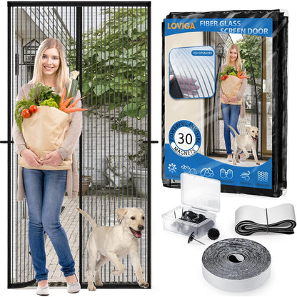 Heavy Duty Door Screen Magnetic Closure, LOVIGA Thickened Fiberglass Screen Door Mesh, Self Sealing, Tear Resistant, Easy Assemble, Fine Mesh Keep Bugs Out Fit Door Size 36 Inch X 82 Inch