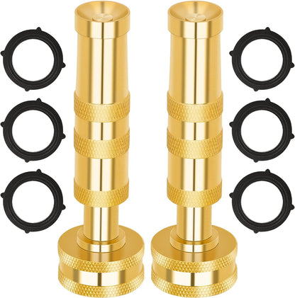 AUTOMAN Brass Hose Nozzle - High Pressure Jet Nozzle 4 Count (2 Set), Heavy Duty Water Hose Sprayer Sweeper with Hose Shutoff Valve, 3/4” GHT Nozzles for Garden Hose, Car Wash, Extra 10 Rubber Washers
