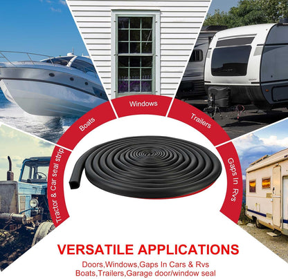 Pangda 10Ft D Shape Rubber Weather Stripping Foam Self-Adhesive EPDM Door Seal Strip for Noise Reduction Waterproof Dustproof for Cars Boats Truck RVs Windows Doors (3/4" W × 3/4" H)