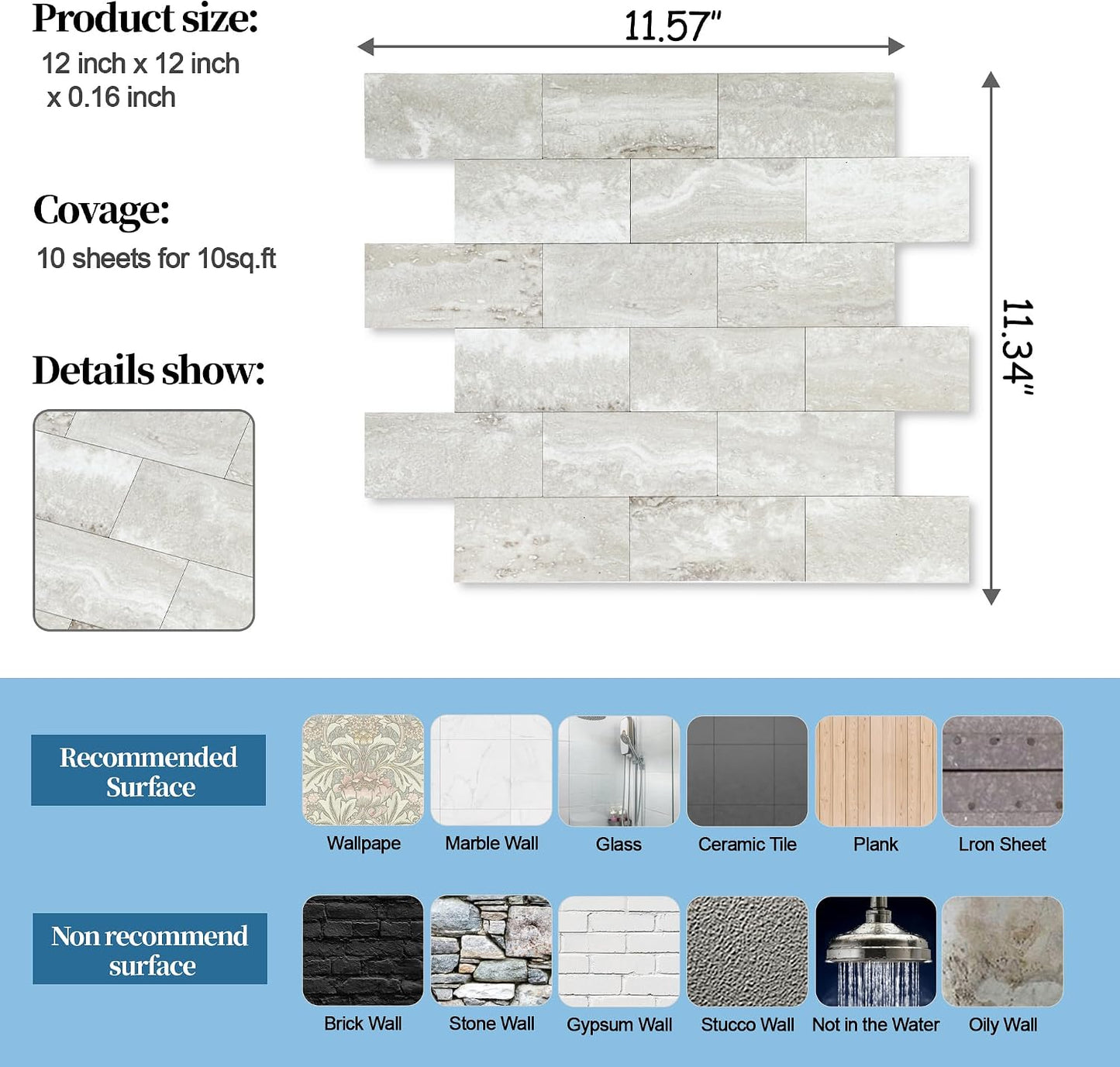 2026 New Upgrade Peel and Stick Backsplash Tile, Peel and Stick 11.34" X 11.57" Wall Tile for Kitchen, Bathroom, Fireplace, Laundry (Beige Ecru, 10 Packs)