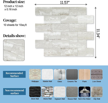 2026 New Upgrade Peel and Stick Backsplash Tile, Peel and Stick 11.34" X 11.57" Wall Tile for Kitchen, Bathroom, Fireplace, Laundry (Beige Ecru, 10 Packs)