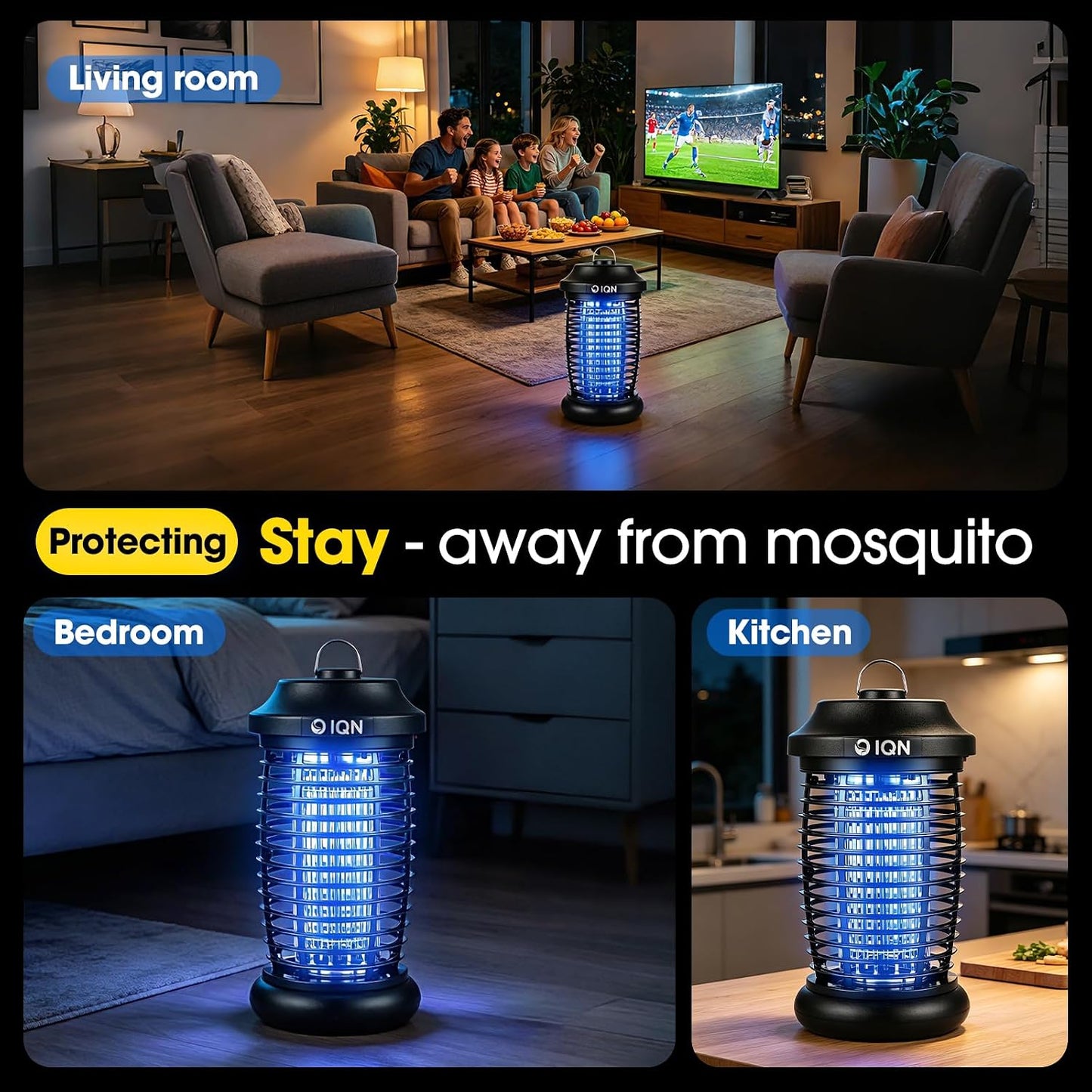 Outdoor Bug Zapper for Patio & Backyard, 15W UV Mosquito Killer with 4200V Electric Grid, 1500 Sq Ft Coverage, 8.9 FT Cord, IPX6 Waterproof Plug-in Fly Trap for Porch, Garden, Garage, Black (1 Pack)