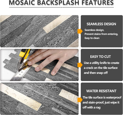 STICKGOO 20 Sheets Peel and Stick Backsplash Tile, Stick on Backsplash for Kitchen and Bathroom, White Sandstone Look PVC Mixed Metal Gold Self Adhesive Wall Tiles