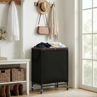 StorageWorks 3 Section Laundry Hamper, Rolling Laundry Cart with Wheels and Handles, Laundry Room Double Sorter for Organizer and Storage, 31.7 Gal(120L), Beige