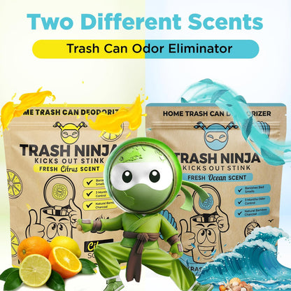 Trash Ninja Trash Odor Eliminator – Long-Lasting Citrus Scent Deodorizer with Activated Charcoal, Stick-On Freshener for Garbage Can, Fridge, Bathroom, Kitchen, and Diaper Pail Odors