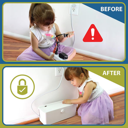 Power Strip Cover and Outlet Cover Box - Effectively Baby Proofs Power Strip on Floor or Wall, Protects Small Hands & Fingers, Cover Box and Outlet Cover Box (White-Bundle)