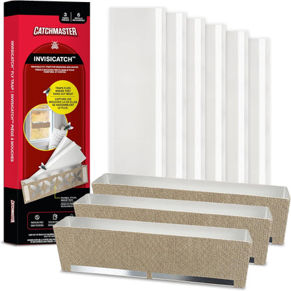 Catchmaster Window Fly Traps 12-Pack, Designed to Disguise House & Fruit Fly, Gnats, Adhesive Strips for Indoor, Disposable Bug Catcher, Insect Sticky Glue Traps, Pest Control for Home & Kitchen