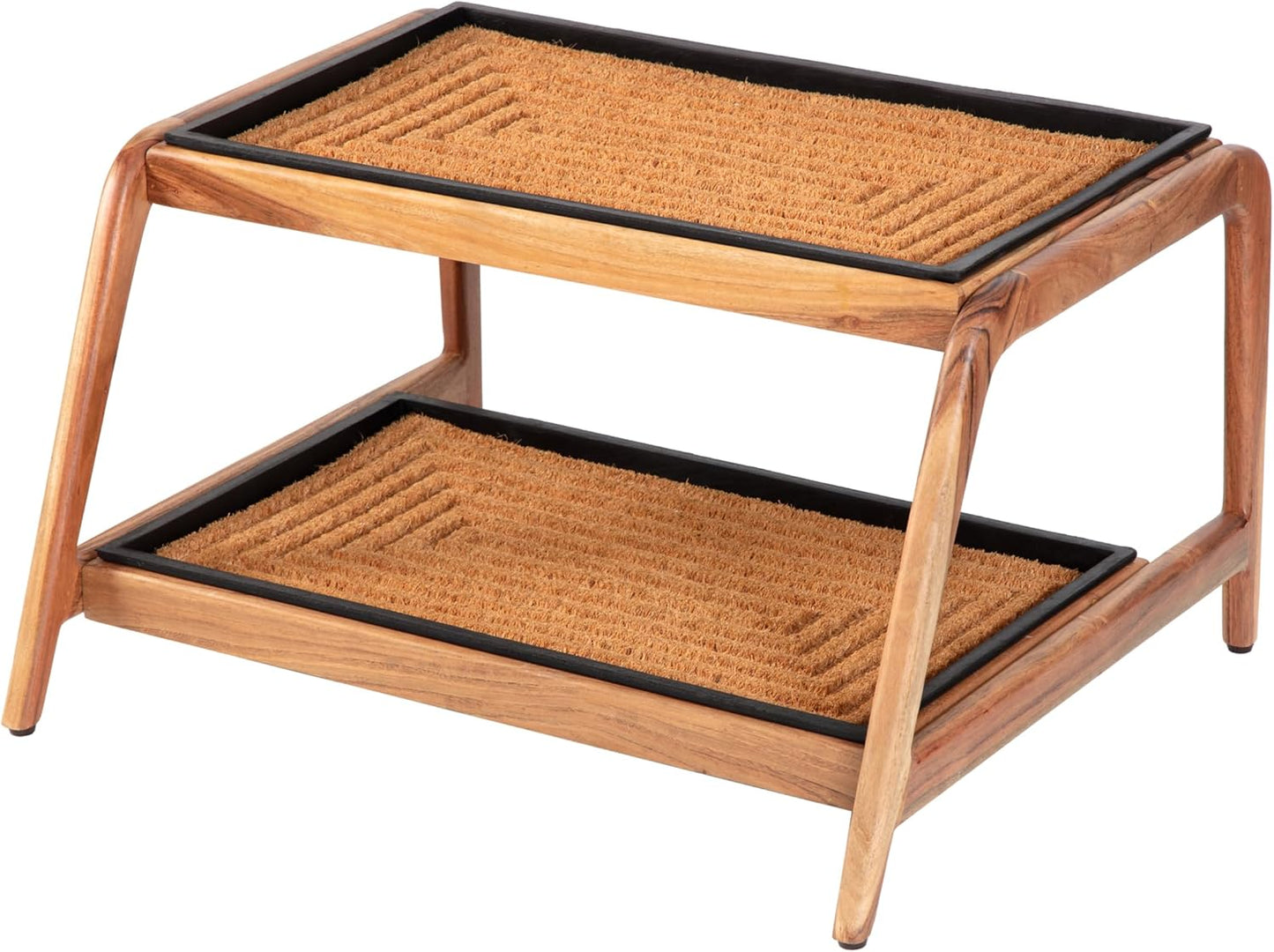 Anji Mountain Heavy Duty Waterproof Wooden Shoe Storage Mat Organizer/Boot Storage Tray Multi Use for Entryway with Coir, Tan Rectangle Embossed Insert, 1 Tier, Fits 2 Pair (26.5" Wide)