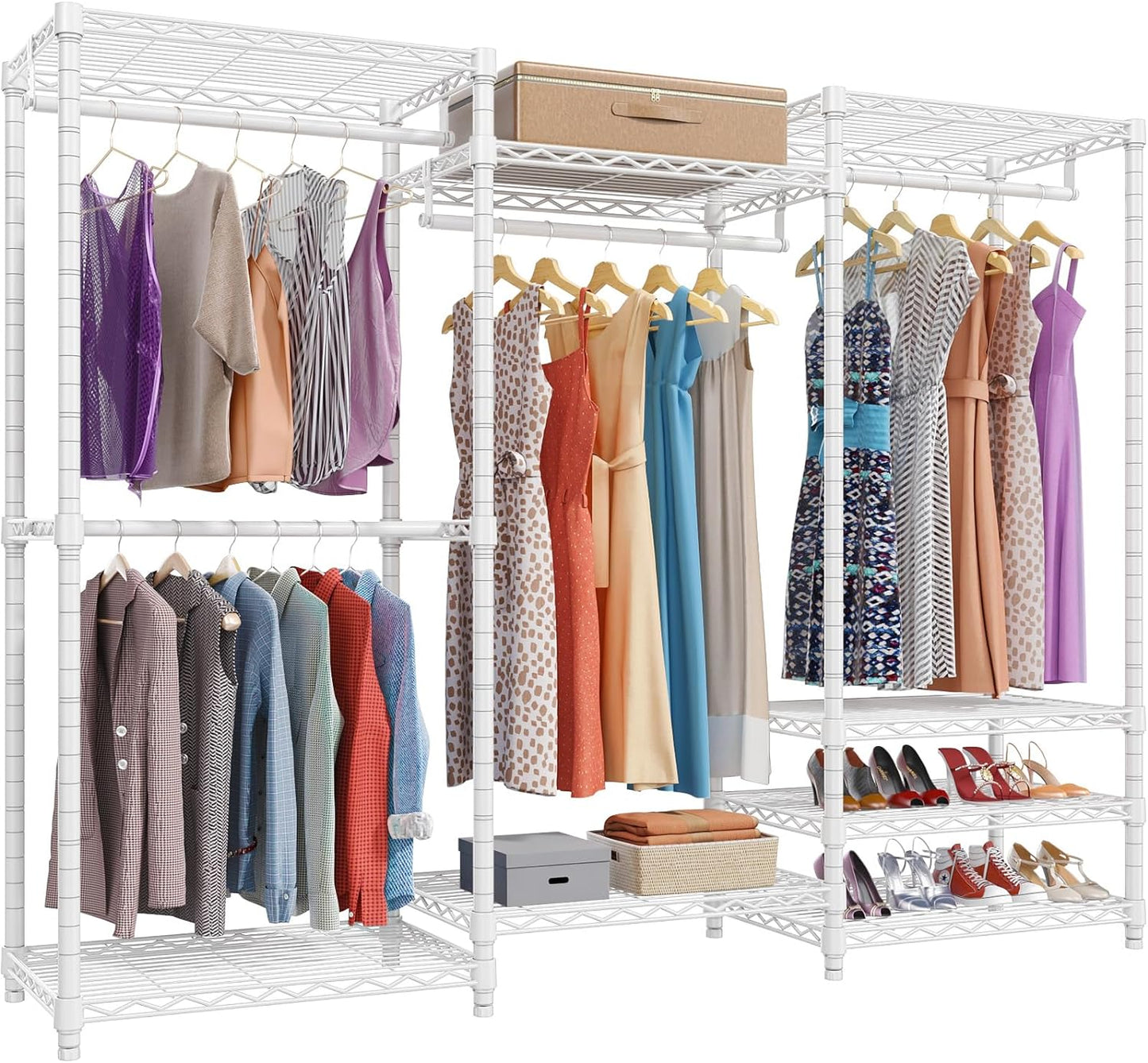 VIPEK V5 Heavy Duty Clothes Rack, Portable Closet Wardrobe with 4 Hanging Rods & 8 Shelves, Freestanding Adjustable Garment Rack for Bedroom, Walk-in Closet, 890 lbs Capacity, Black, 68.9" L