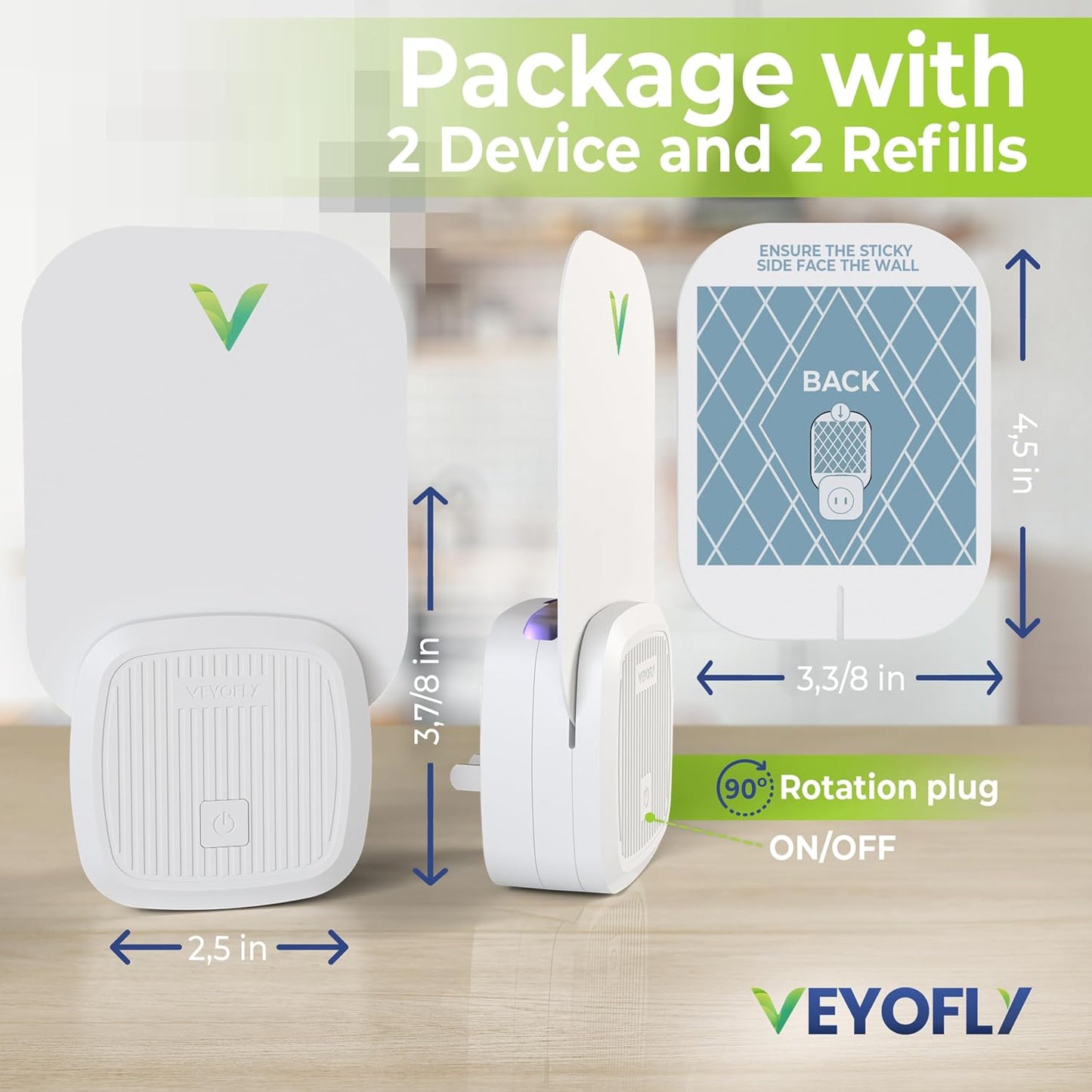 VEYOFLY Fruit Fly Traps for Indoors (1 Device + 2 Refills), Gnat Trap Indoor Plug in, Bug Traps, Flying Insect Trap, Gnat Traps for House Indoor, Fly Trap Indoor for Home Bug Light, Gnats Catcher