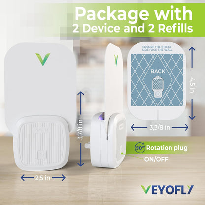 VEYOFLY Fruit Fly Traps for Indoors (1 Device + 2 Refills), Gnat Trap Indoor Plug in, Bug Traps, Flying Insect Trap, Gnat Traps for House Indoor, Fly Trap Indoor for Home Bug Light, Gnats Catcher