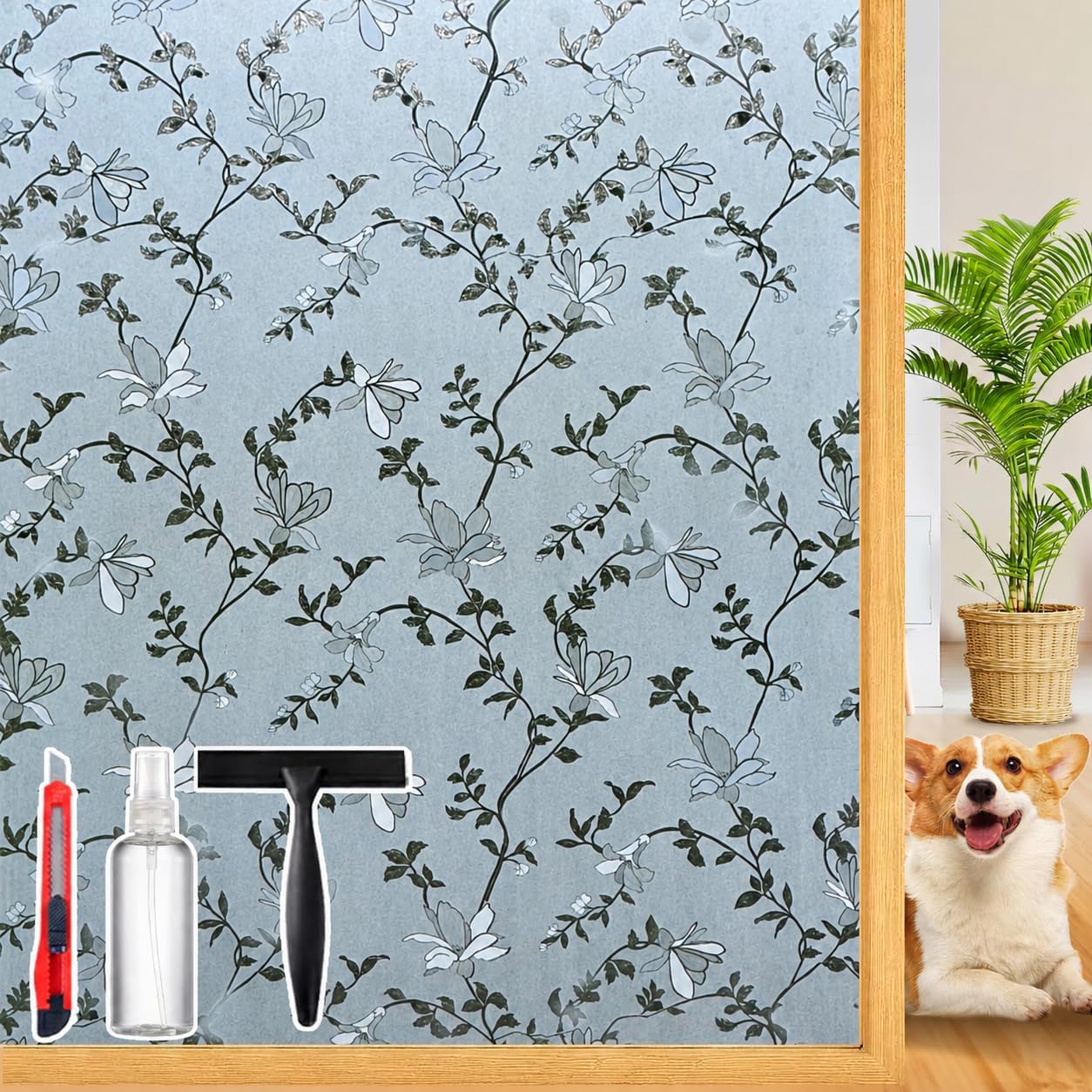 Frosted Glass Window Privacy Film Decorative with Tools, 2 Way Frosting Privacy Film for Glass Door, Static Cling Tint for Home Anti-UV, Covering Clings 23.6" by 77"