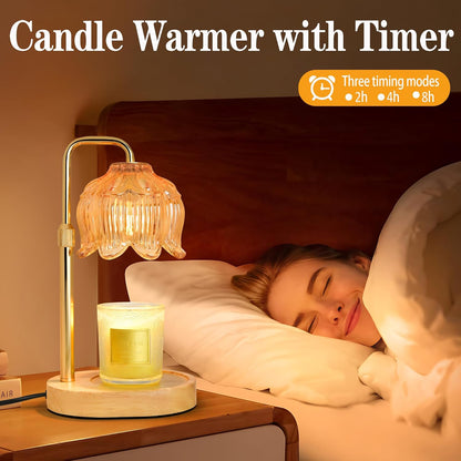 Candle Warmer Lamp with Timer Dimmer, Adjustable Height Pink Tulip Candle Wax Warmer, Christmas Birthday Gift for Mom Women,House Warming Gifts for New Home Bedroom Decor,Flower Pink