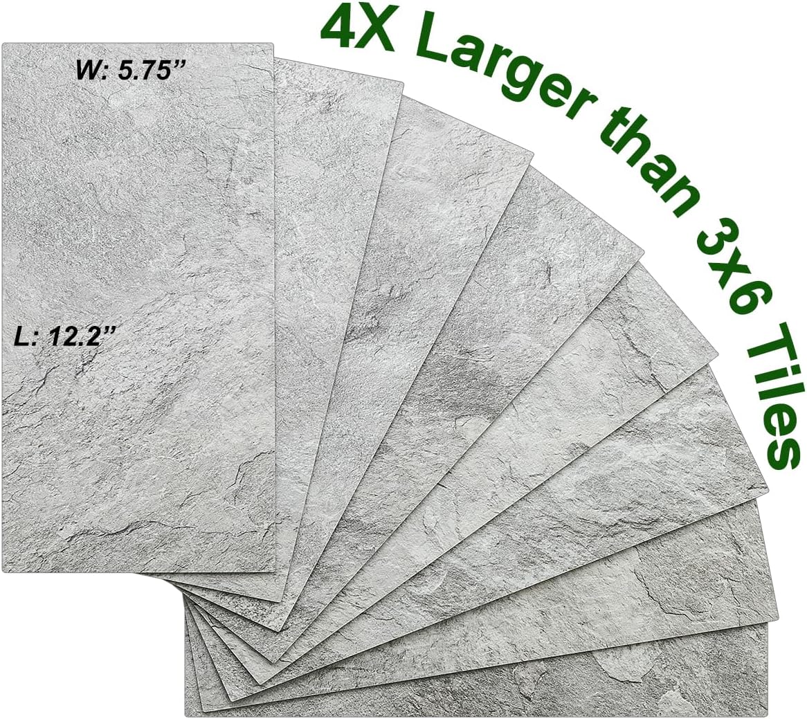 AULIGET 6" x 12" Black Slate Peel and Stick Backsplash Wall Tiles, PVC Faux Stone Stick on Tiles for Backsplash Kitchen, Bathroom, Laundry Room, Camper, Fireplace (Pack of 20)