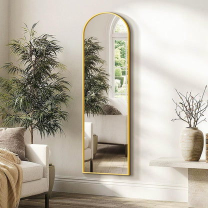 FICTOR Arched Full Length Mirror 15" x 56", Full Body Floor Mirror with Adjustable Stand, Free Standing Mirror with Aluminum Frame for Bedroom, Living Room, Cloakroom, Gold