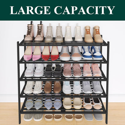 Smiry Bamboo Shoe Rack, 3 Tier Free Standing Wooden Shoe Organizer, Stackable Wood Shoe Storage Shelf for Closet, Entryway, 5 Horizontal Slats, 26.8"x11"x18.3", Natural