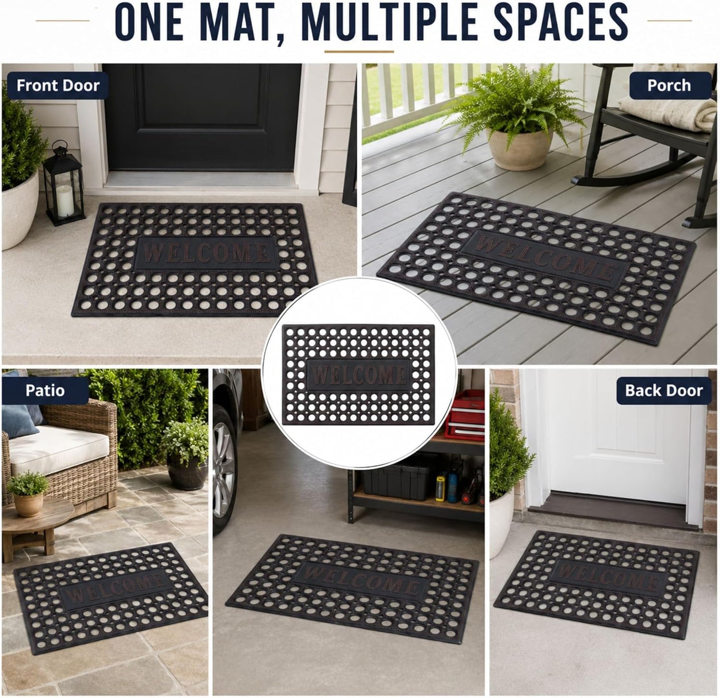 ROOM127 Outdoor Doormat 28.3 x 17.3 in, Rubber Scraper Entry Mat | Heavy Duty 3-Zone Cleaning, Absorbent Strips, Open Drainage, Non Slip Low Profile for Front Door, Patio, Garage & Mudroom