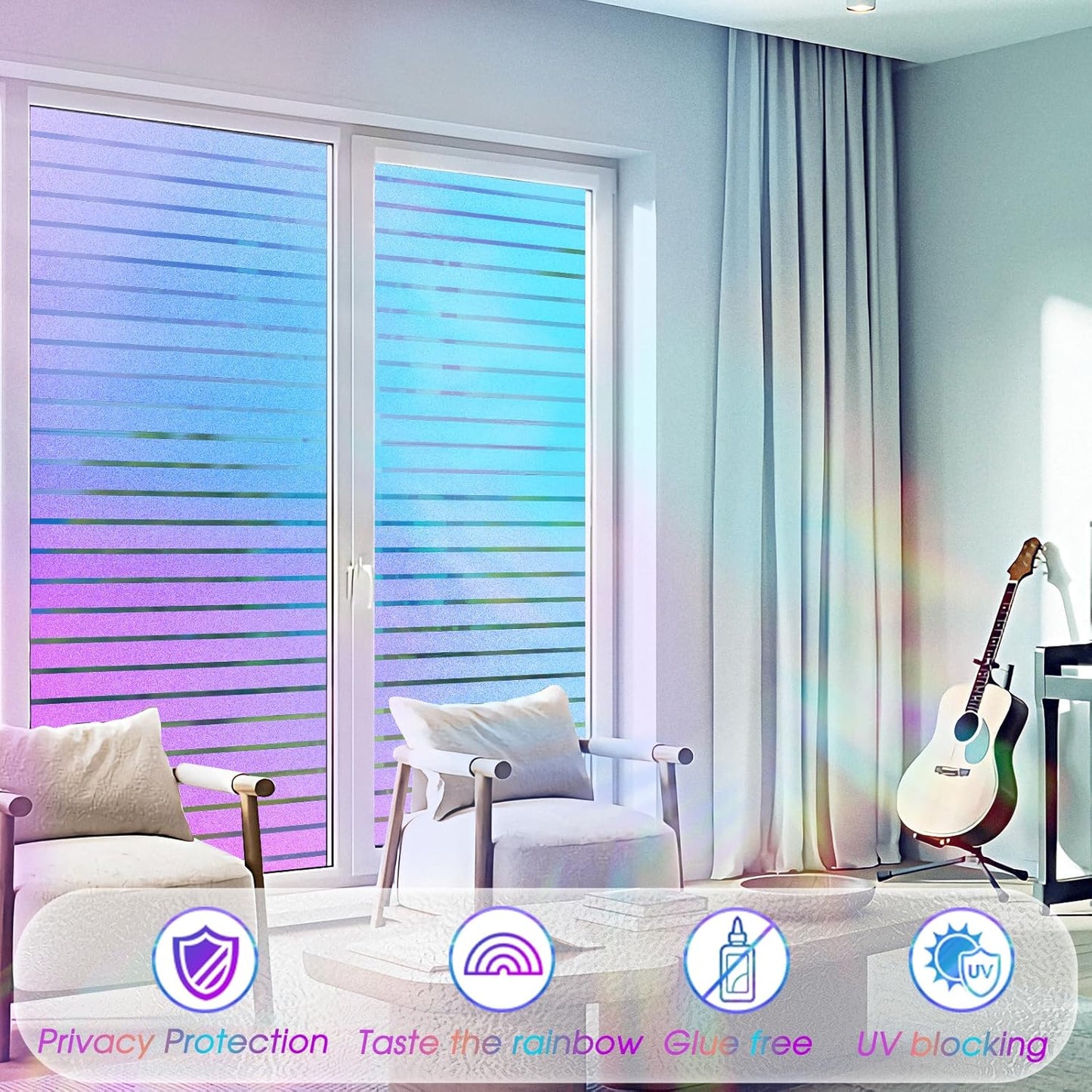 Coavas Frosted Glass Window Privacy Film, Opaque Static Cling No Glue Removable, UV & Heat Blocking Anti-Glare, Renter Friendly Decorative Covering for Bathroom Bedroom Door, 17.5 x 78.7 in