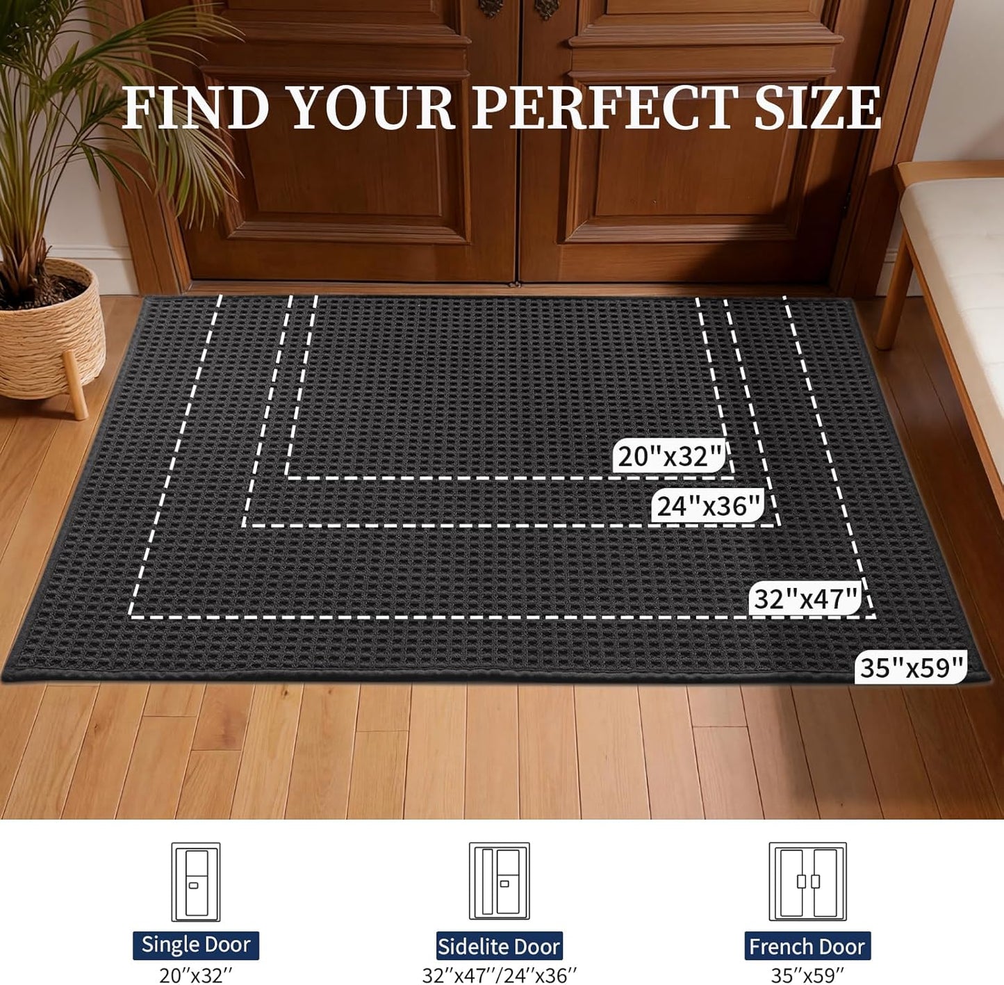 YIHOUSE Indoor Door Mat 24" x 36", Non-Slip Washable Entryway Mat, Dirt Trapper Absorbent Entrance Mat, Low Profile Floor Mat for Front/Back Door, Entryway, Khaki