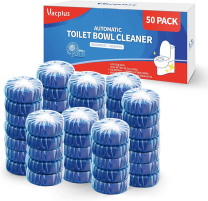 Vacplus Automatic Toilet Bowl Cleaner Tablets, Drop-In Tank Cleaner for Bathroom, Prevent Stains & Deodorize, Long-Lasting Cleaning Tabs, Easy-Use Freshener for Bowl & Tank, 12 Pack
