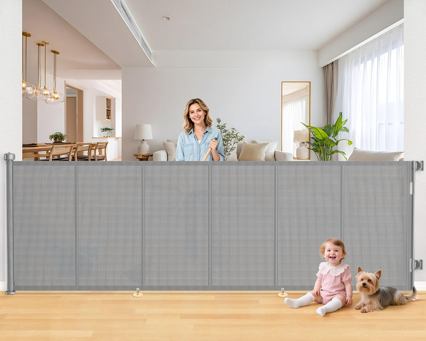 71 inch Retractable Baby Gates, EZIGO Extra Wide Baby Gate for Large Opening Extra Long Mesh Gate for Kids or Pet Dog Gate Child Safety Gate for Stairs Hallways Doorway Indoor Outdoor, Gray