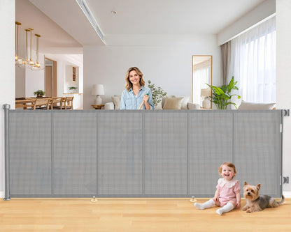 71 inch Retractable Baby Gates, EZIGO Extra Wide Baby Gate for Large Opening Extra Long Mesh Gate for Kids or Pet Dog Gate Child Safety Gate for Stairs Hallways Doorway Indoor Outdoor, Gray